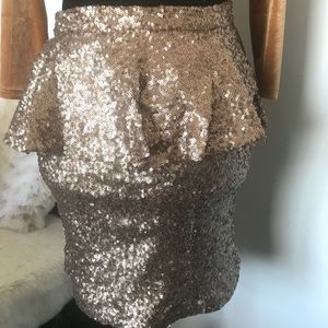 Gold peplum sequin mini skirt